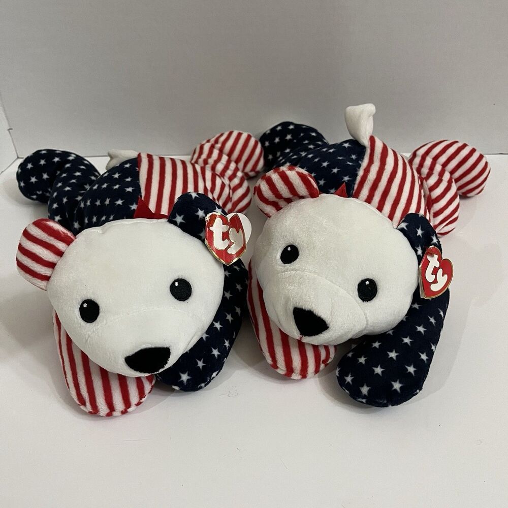 Ty Pillow Pals Sparkler American Flag Bear Plush Lot of 2 1999 Stuffed Animals